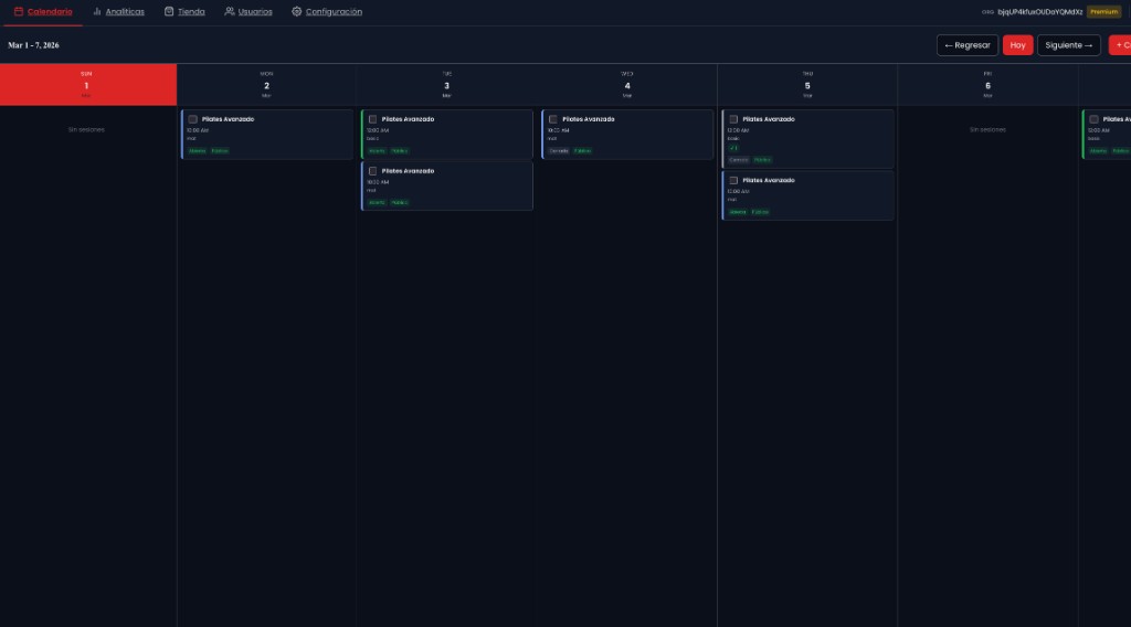 Ctrlgy calendar view — weekly schedule and sessions